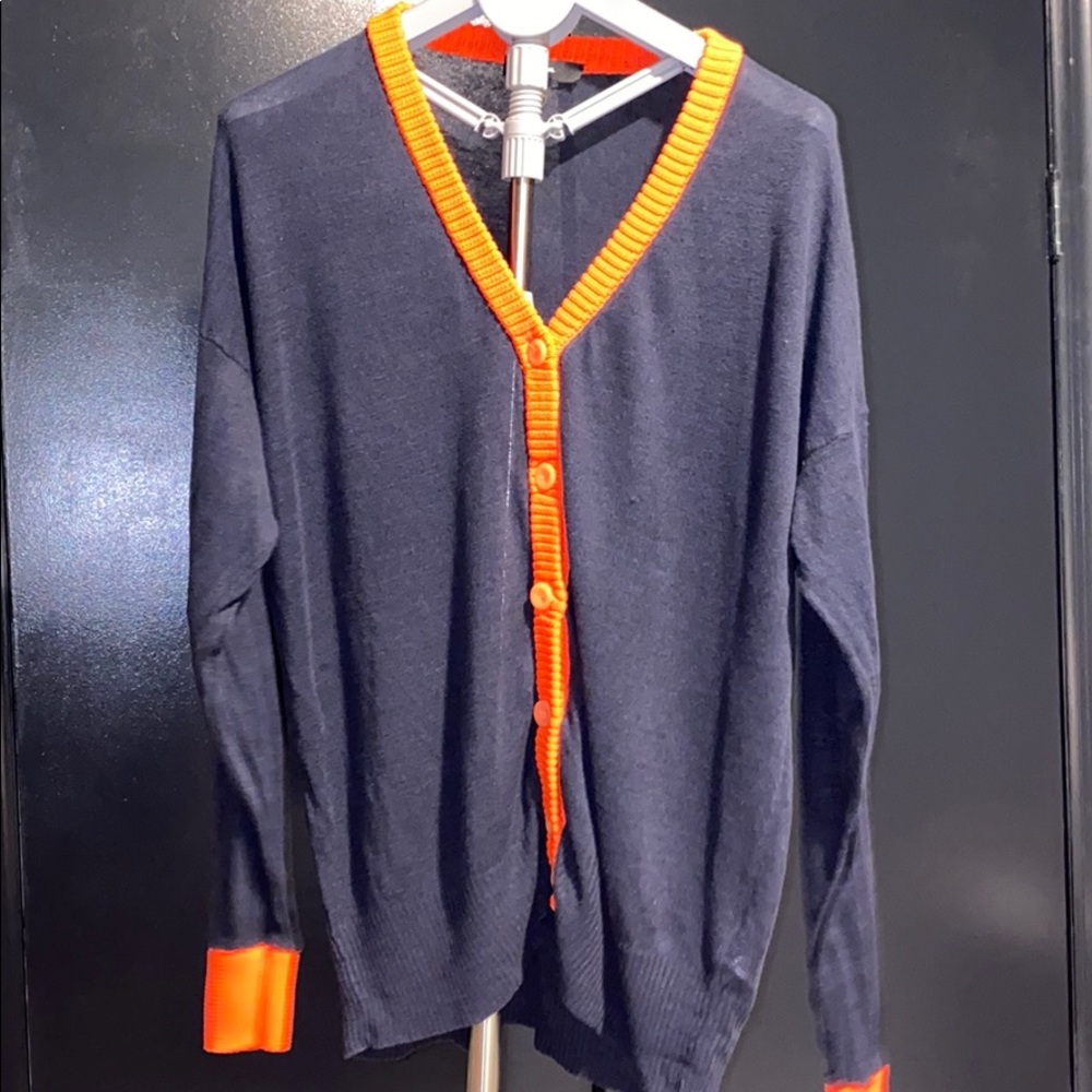 Lightweight button up Navy Cardigan with Orange